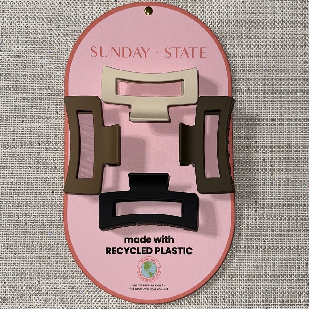 Sunday State Ivory Brown Black Rectangular Claw Clips set of 4